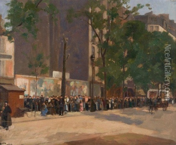 Foule Amassee Sur Un Boulevard, Paris Oil Painting - Andre Devambez