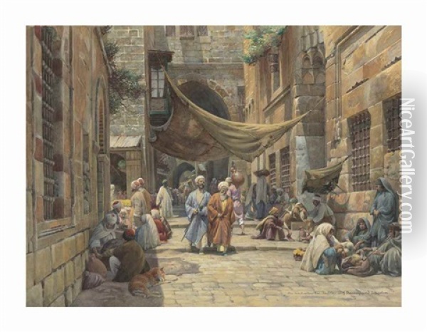 King David Street, Jerusalem Oil Painting - Gustav Bauernfeind