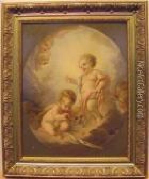 The Infant Jesus Blessing The Infant John The Baptist Oil Painting - Francois Boucher