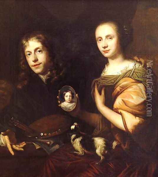 Self-Portrait with His Wife, Maria de Kinderen 1674 Oil Painting - Jan de Baen