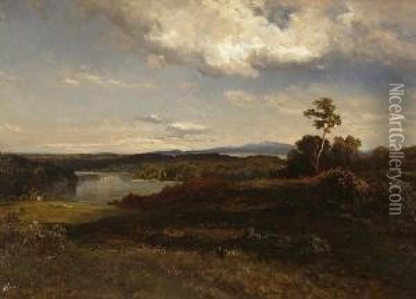 Landschaft Mit See Vor Dem
 Gebirge. Oil Painting - Joseph Wenglein
