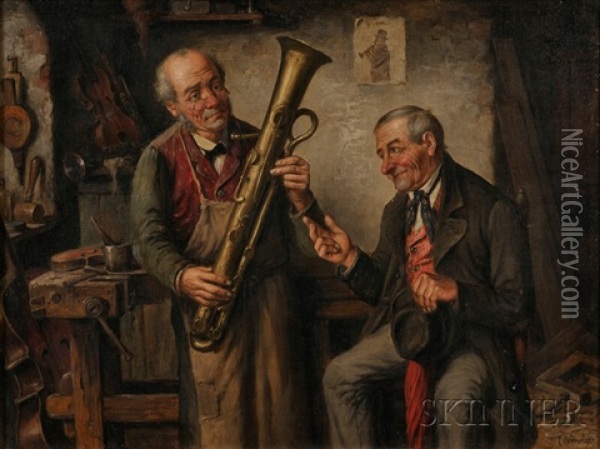 At The Instruments Maker Oil Painting - Carl Ostersetzer