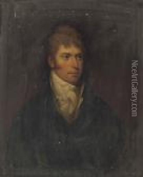 Portrait Of A Gentleman, Bust-length, In A Black Coat And Whitecravat Oil Painting - John Hoppner
