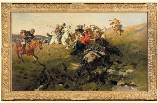 Cossacks Versus Tartars Skirmish Oil Painting - Jozef Brandt
