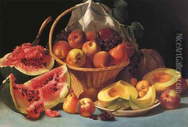 Still Life with Melons, Peaches and Grapes Date unknown Oil Painting - John Francis