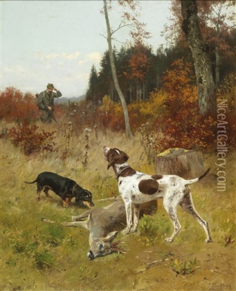 Successful Hunt Oil Painting - Josef Schmitzberger