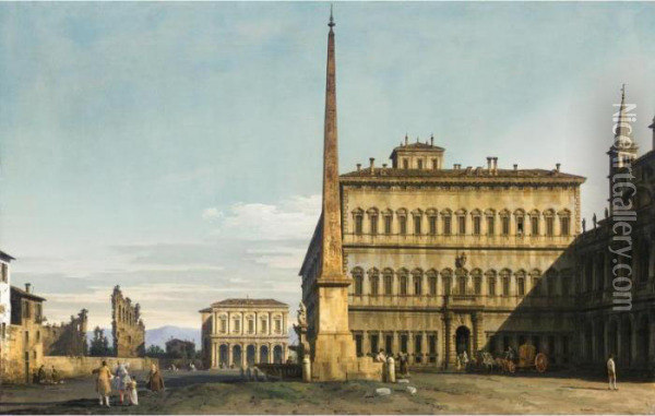 Rome, A View Of The Piazza Di 
San Giovanni In Laterano Looking East, With The Scala Santa Beyond Oil Painting - Bernardo Bellotto