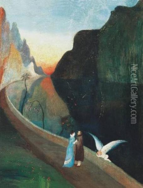Encounter Of Lovers (rendezvous), Around 1902 Oil Painting - Tivadar Csontvary Kosztka