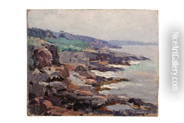 Rocky Coastline Oil Painting - Mabel May Woodward