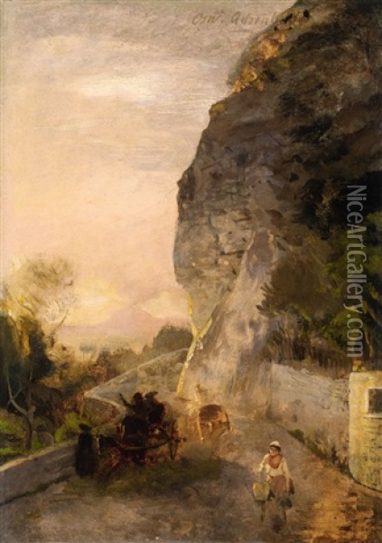 Landscape With Mount Vesuvius Oil Painting - Oswald Achenbach