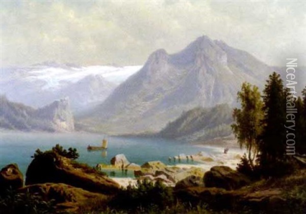 Seelandschaft Mit Gebirgsmassiv Oil Painting - Theodor (Wilhelm T.) Nocken