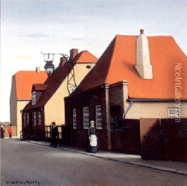 Det Gamle Vaegterhus I Christiansfeld Oil Painting - Jeppe Madsen Ohlsen