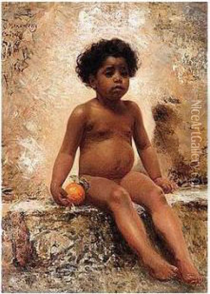 Young Arab Boy With Orange Oil Painting - Konstantin Egorovich Egorovich Makovsky