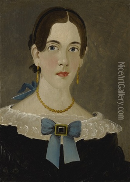 Portrait Of A Lady With Blue Bow Oil Painting - William Matthew Prior