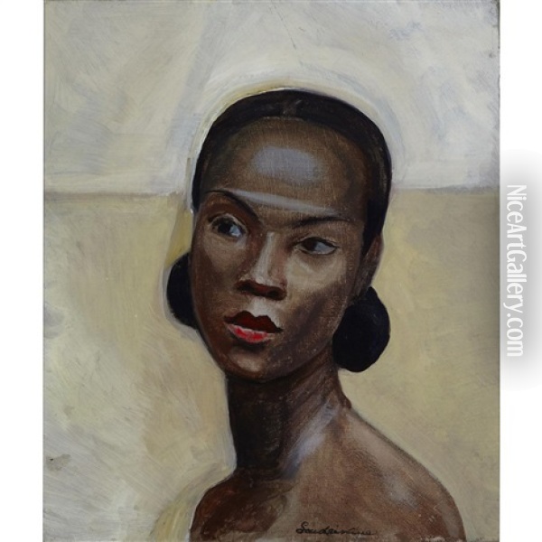 Head Of Black Model, #64 Oil Painting - Sergei Yur'Evich Sudeikin