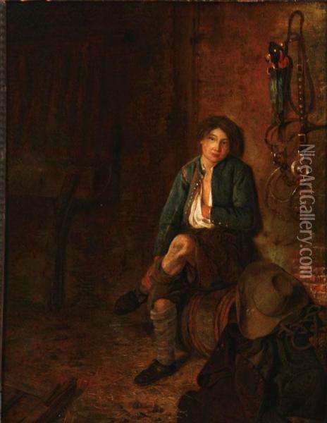 Stable Interior With A Young Boy Oil Painting - Philips Koninck
