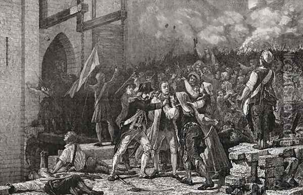 The Taking of the Bastille, 14th July 1789, engraved by Pannemaker-Ligny from 'Histoire de la Revolution Francaise' Oil Painting - H. de la Charlerie