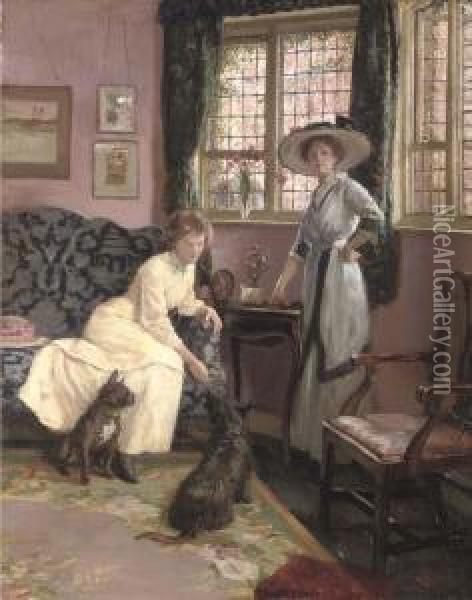 A Portrait Of Theartist's Wife And Sister-in-law Oil Painting - George Percy Jacomb-Hood