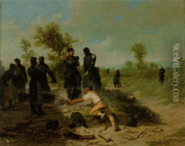 Soldaten Auf Der Rast Oil Painting - Auguste Viande