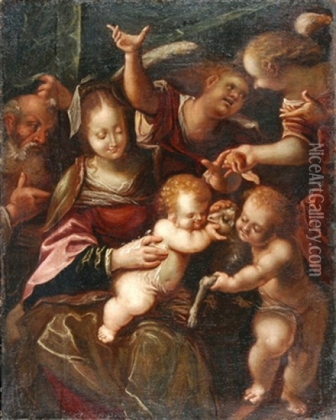 Die Heilige Familie Mit Dem Johannesknaben, Von Zwei Engeln Begleitet Oil Painting - Pietro Faccini