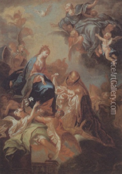 Der Heilige Nikolaus Von Bari Und Die Madonna Mit Engeln Und Gottvater Oil Painting - Johann Jacob Zeiller