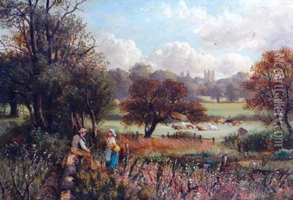 With Peasant Couple Oil Painting - John Joseph Hughes