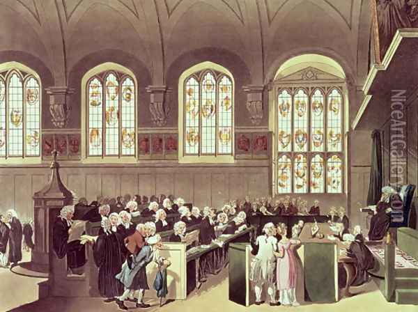 The Court of Chancery, Lincolns Inn Fields, 1808 from Ackermanns Microcosm of London Oil Painting - T. Rowlandson & A.C. Pugin