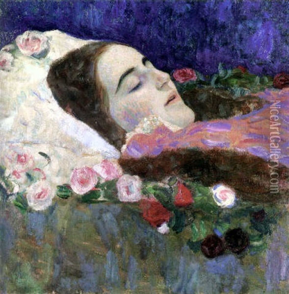 Fraulein Ria Munk Auf Dem Totenbett Oil Painting - Gustav Klimt