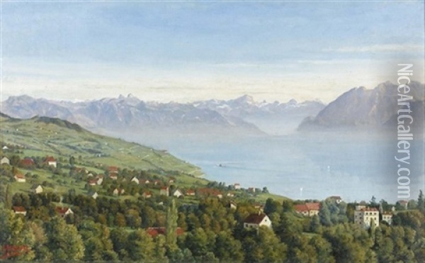 Le Fond Du Lac Vu Du Signal De Sauvabelin Oil Painting - Arthur Charles Henri Herzog