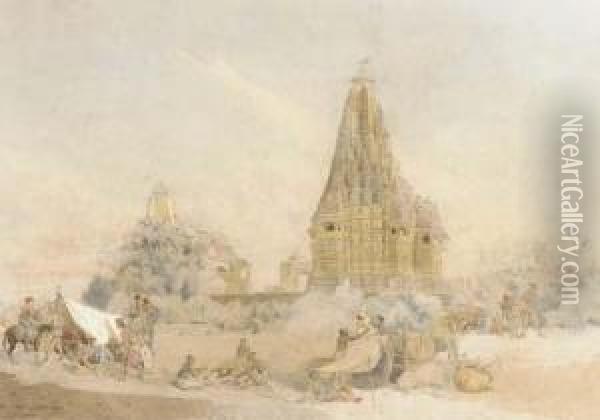 The Temples Of Khajuraho Oil Painting - Julius Schaumburg