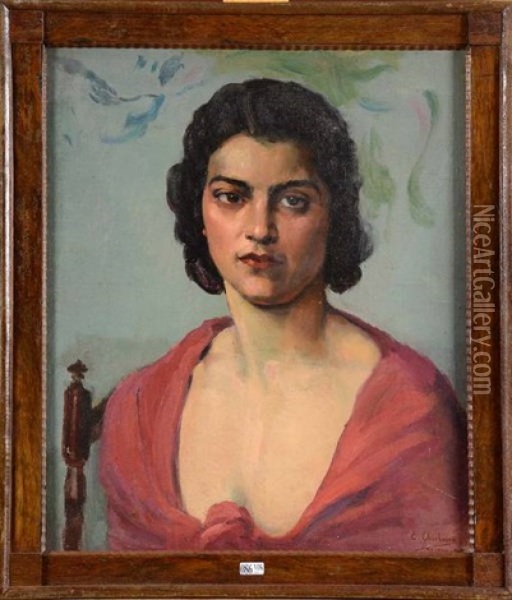 Portrait De Femme Au Corsage Rouge Oil Painting - Eduardo Chicharro Aguera