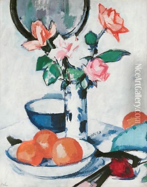Still Life Of Roses And Oranges Oil Painting - Samuel John Peploe