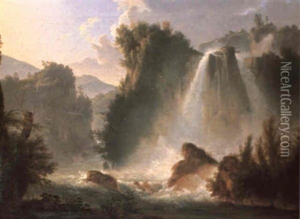 Waterfalls At Tivoli Oil Painting - Anton Sminck Pitloo