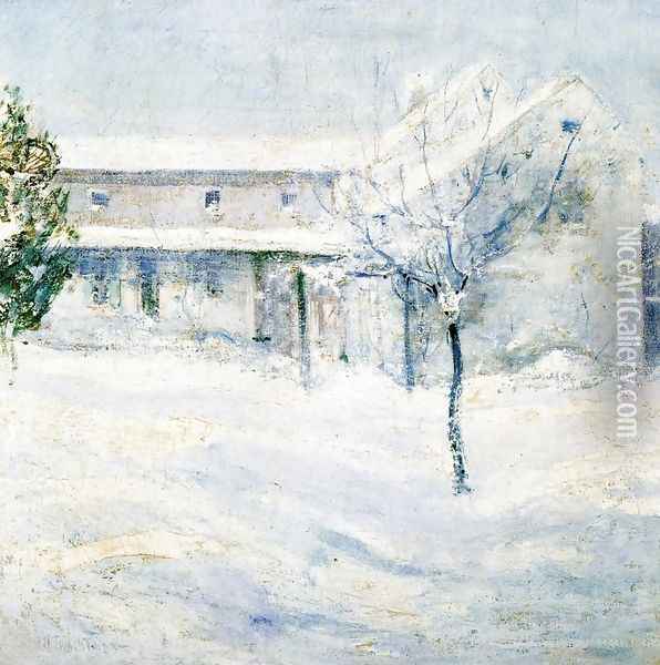 Old Holley House Cos Cob Oil Painting - John Henry Twachtman