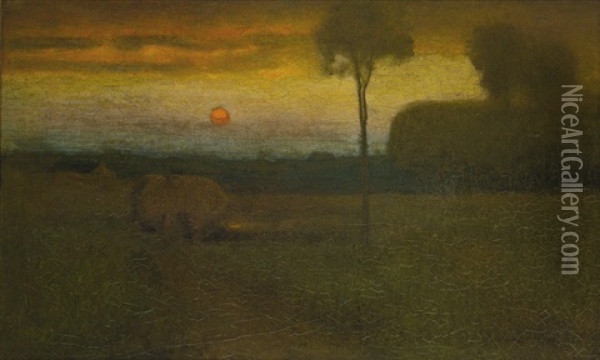 Landscape (evening Landscape) Oil Painting - George Inness