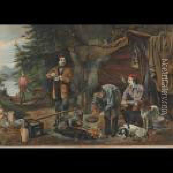 Camping In The Woods, A Good Time Coming [c773] Oil Painting - Currier & Ives Publishers