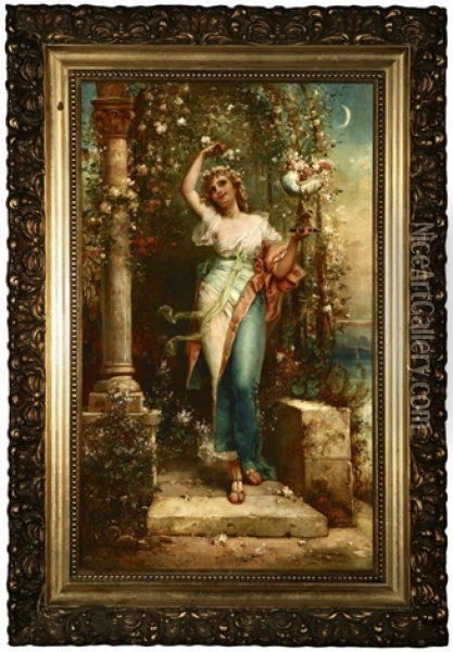 Nymph Before An Arched Garden Trellis With Flowers Oil Painting - Joseph Bernard