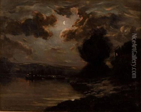La Peniche Au Clair De Lune Oil Painting - Hippolyte Camille Delpy