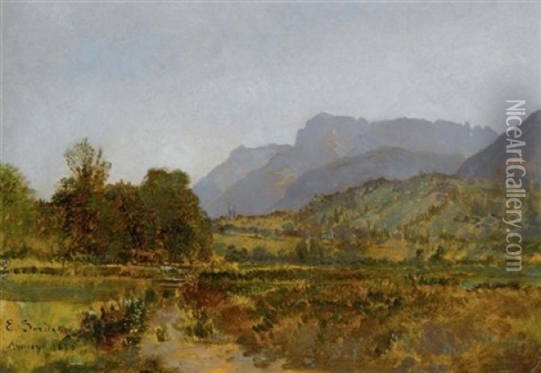 Presqu'ile Du Lac Chempex (vs), Temps Couvert Oil Painting - Eugene Etienne Sordet