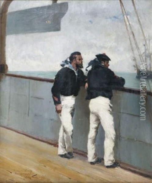 Matelots Au Bastingage Oil Painting - Leon-Antoine-Lucien Couturier