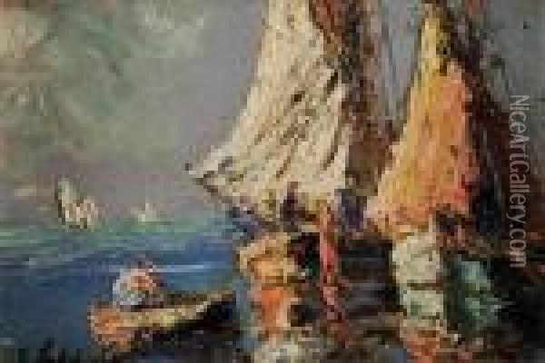Barques En Mer Oil Painting - Georges Lapchine
