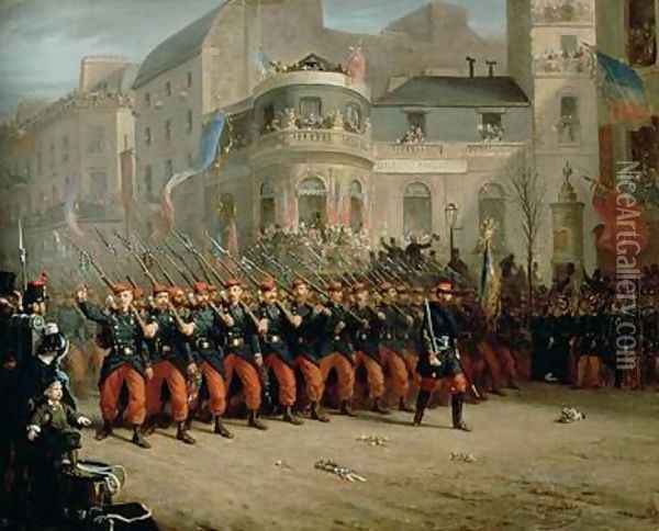 The Return of the Troops from the Crimea Boulevard des Italiens in front of the Hanover Pavilion December 1855 Oil Painting - Emmanuel Masse