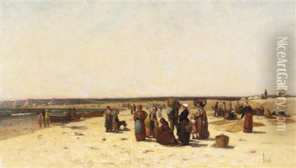 A Gathering On The Beach Oil Painting - Clement Rollins Grant