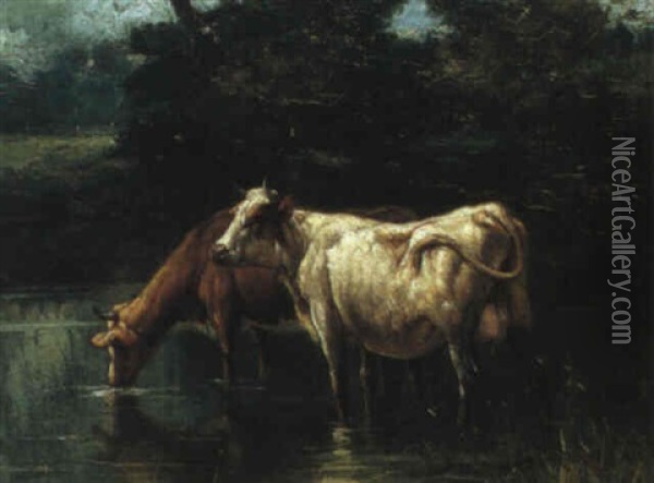 Cattle At A Ford Oil Painting - Filippo Palizzi
