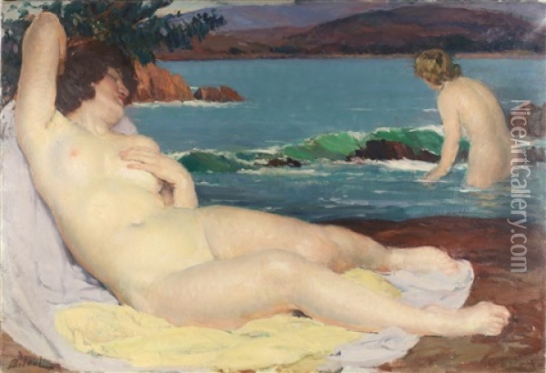 Reclining Nude Oil Painting - Louis Francois Biloul
