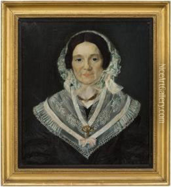 Portrait Of Johanneelisabeth Dannholm 1843 Oil Painting - Mathias Stoltenberg