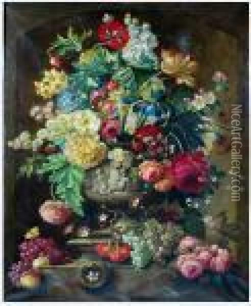 Still-life With Flowers In A Classical Urn Oil Painting - Jan Van Huysum