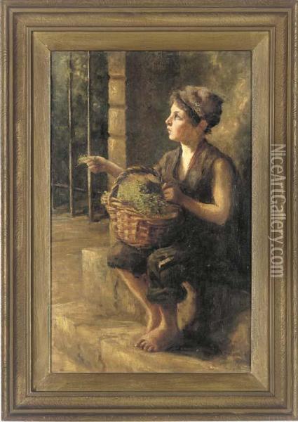 The Young Heather Seller Oil Painting - E. Hollwey