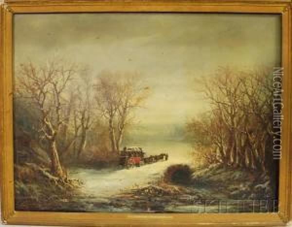 Winter Landscape With A Mail Coach Oil Painting - Paul I Ritter