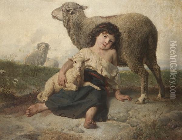 The Young Shepherdess Oil Painting - Julius Friedrich A. Schrader